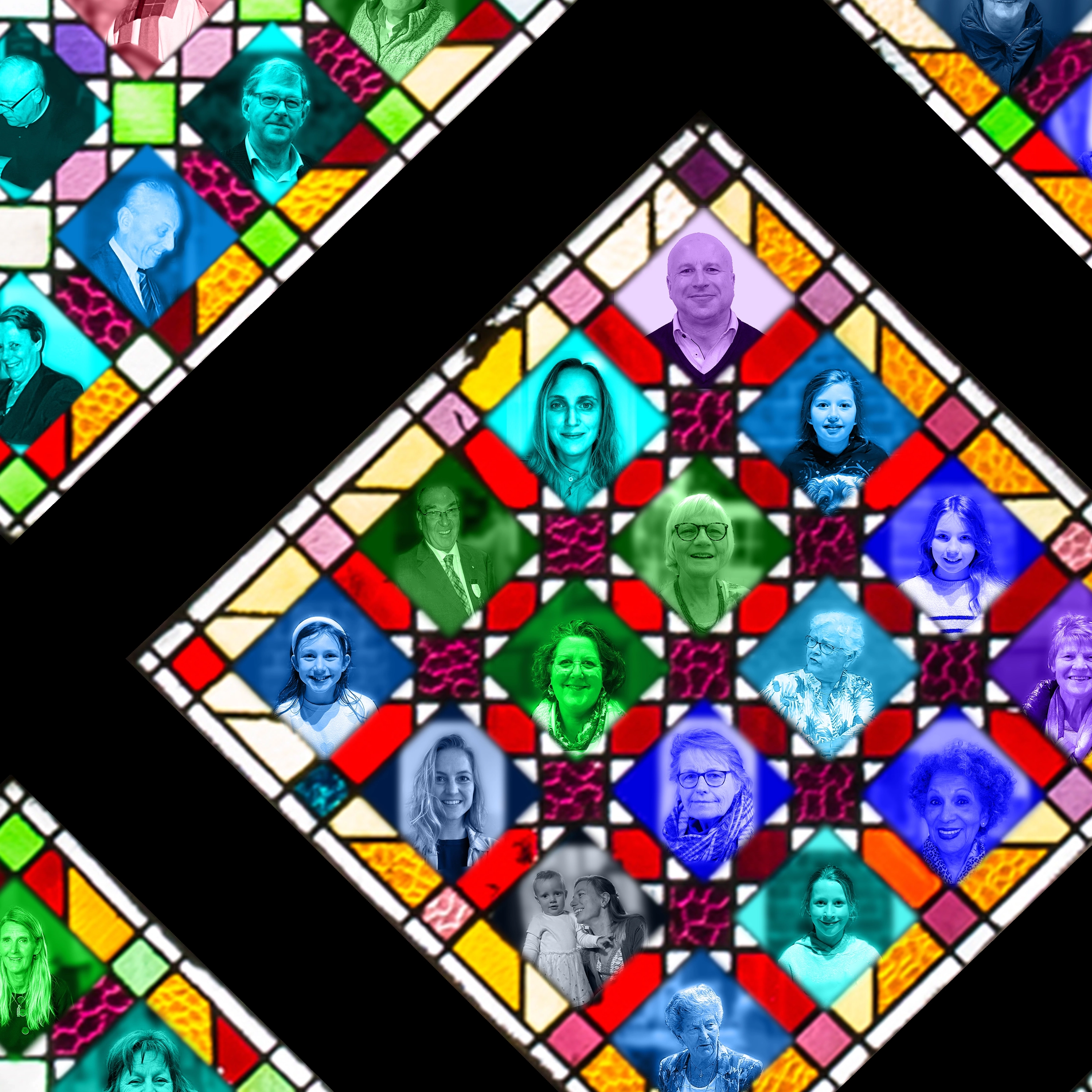 fragment roosvenster Augustinus met parochianen